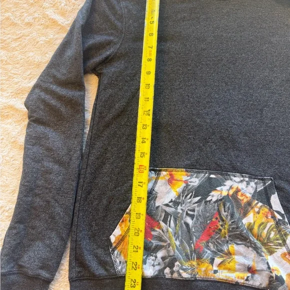 on the byas Dark Gray Hoodie Cardigan with Floral Pocket - Picture 4 of 11